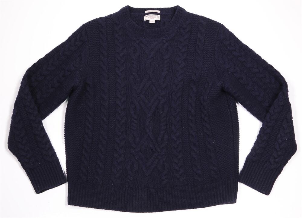 Wallace & Barnes Navy Aran Cable Knit Shetland Wool Crewneck Fisherman Sweater M